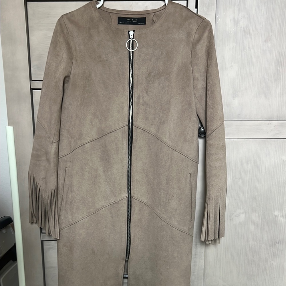 Zara Faux Suede Fringe long Jacket